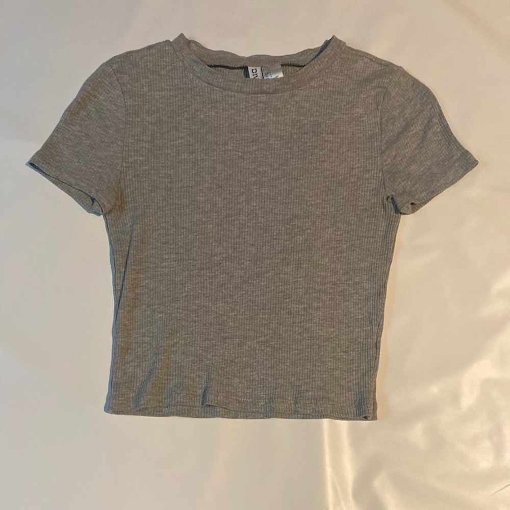 Divided Gray Ribbed Crop Top
